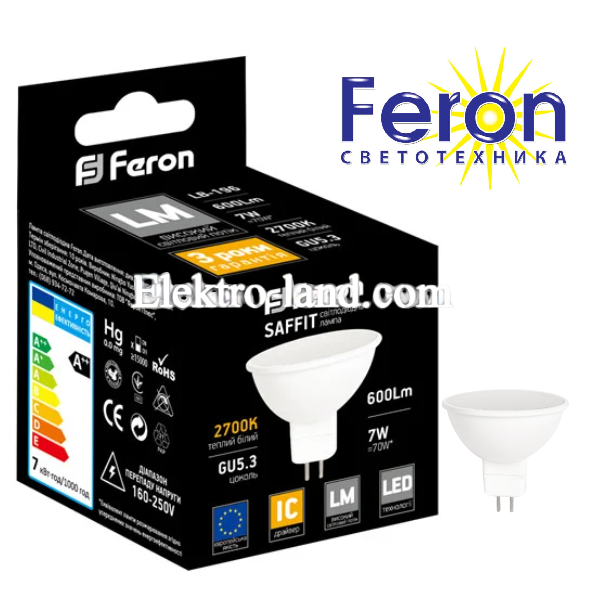 Светодиодная лампа Feron MR-16 7w 600lm 2700k 